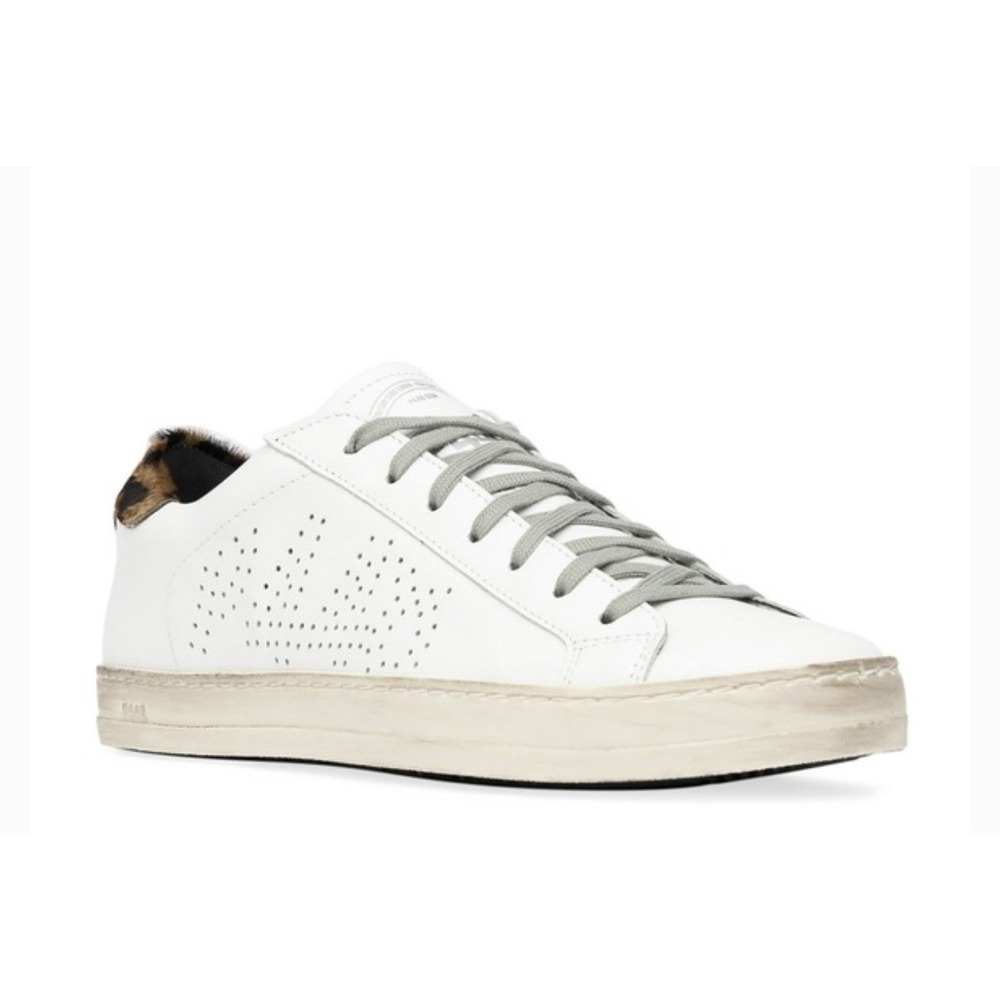 P448 Women's Sneakers John White Leopard Print‎ Leather Shoes Size 38/7.5